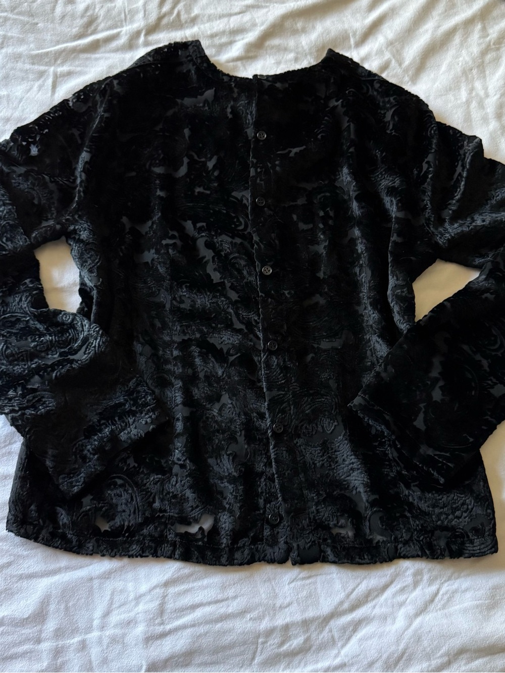 VTG 90s Calvin Klein Collection Burnout Velvet Sheer Top Black Made in USA C73